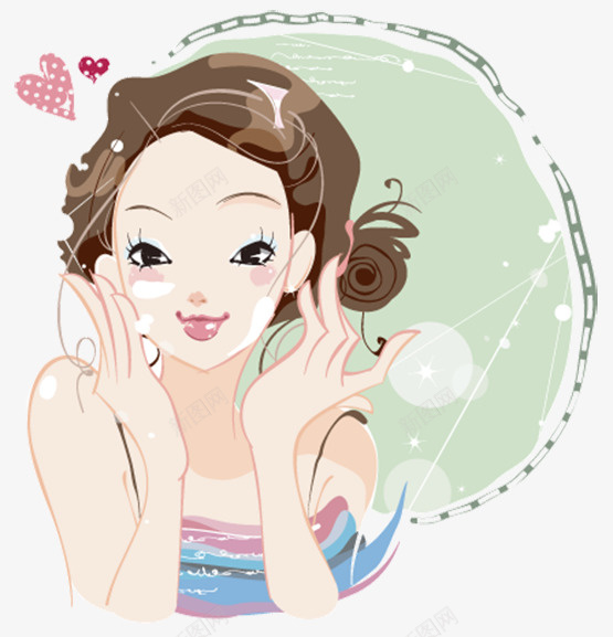 卡通时尚女孩脸部美容按摩png免抠素材_新图网 https://ixintu.com 俏佳人 化妆 卡通按摩 彩妆 手绘人脸 手绘插画 时尚女孩 美容 脸部按摩