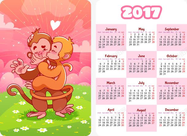 2017年日历png免抠素材_新图网 https://ixintu.com 2017 2017日历 卡通动漫 卡通插画 卡通插画日历卡片矢量素材 台历 台历表 名片卡片 名片设计 商务名片 季卡 日历 日历台 日历模板 日历表 月卡 猴子 简约日历 袖珍日历 鸡年日历
