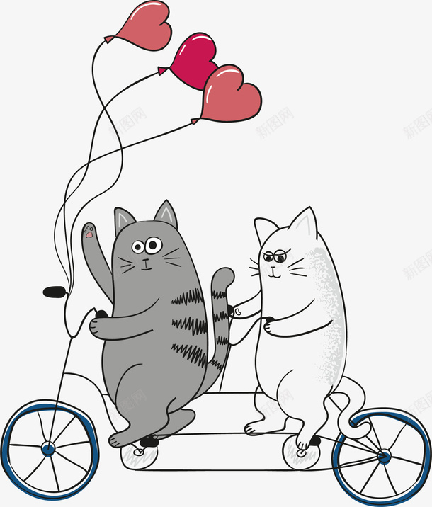 骑车猫咪矢量图ai免抠素材_新图网 https://ixintu.com 可爱 大小眼 手绘 斑纹 爱心气球 猫咪 自行车 矢量图
