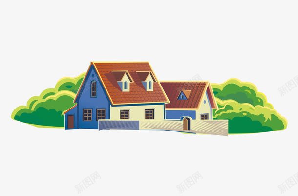 卡通房子png免抠素材_新图网 https://ixintu.com 农村 卡通房子 村屋 自然 阳光