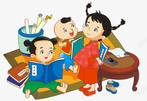 古代三个学习小书童png免抠素材_新图网 https://ixintu.com 中国古代学堂 古代学堂 古代私塾 学习 快乐 知识 私塾教学