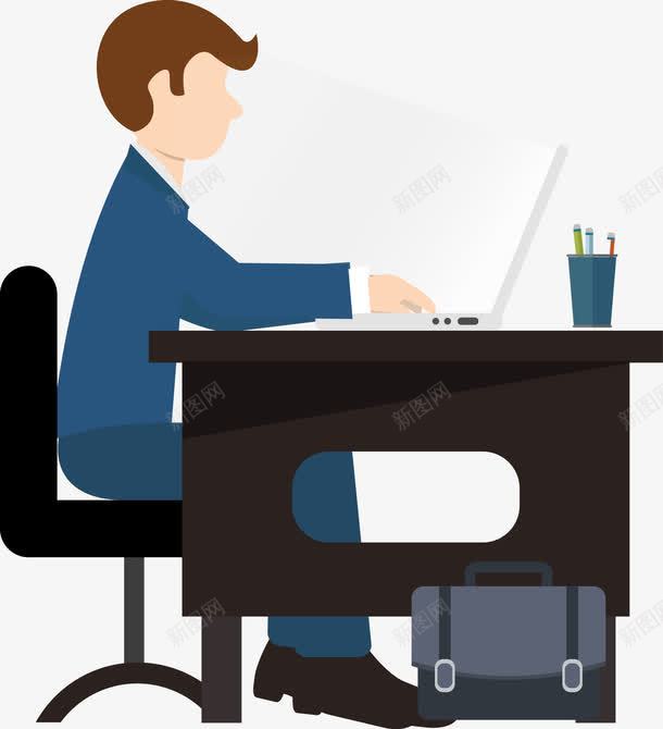 手绘操作电脑的男人png免抠素材_新图网 https://ixintu.com 办公 扁平 手绘 操作电脑 男人