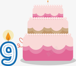 唯美蛋糕蜡烛数字9卡通蛋糕生日矢量图素材