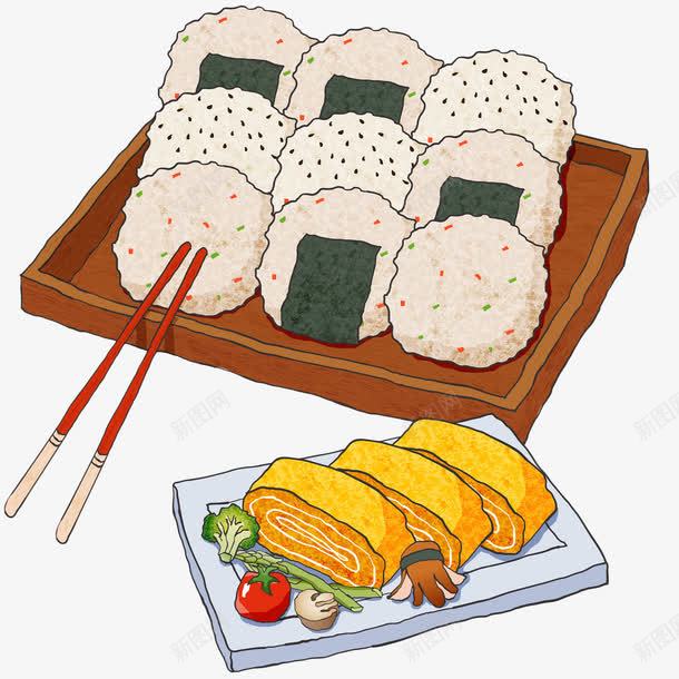 手绘日式饭团png免抠素材_新图网 https://ixintu.com 主食 日式饭团 日本料理 矢量手绘 米粒 绿色饭团 食物 饭粒 鸡蛋卷