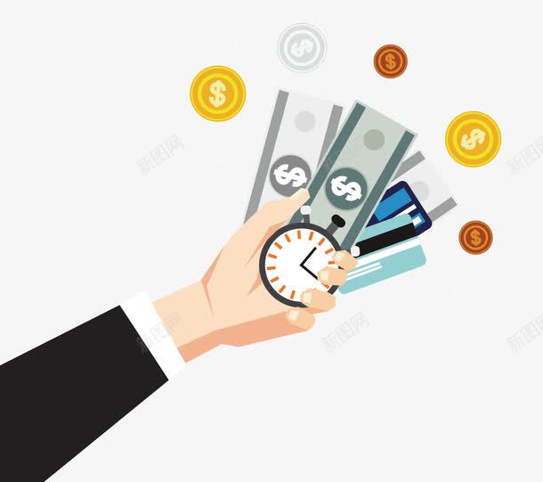 创意商务金融png免抠素材_新图网 https://ixintu.com 公司网站 卡通 商务金融 怀表 手臂 时尚 网站banner 钞票