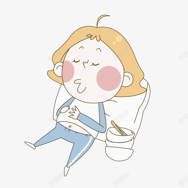 吃饱饭躺着的女生png免抠素材_新图网 https://ixintu.com 卡通吃饱 吃撑的 吃饱的 噘嘴的 大碗 女生 手绘 打嗝的 饱足