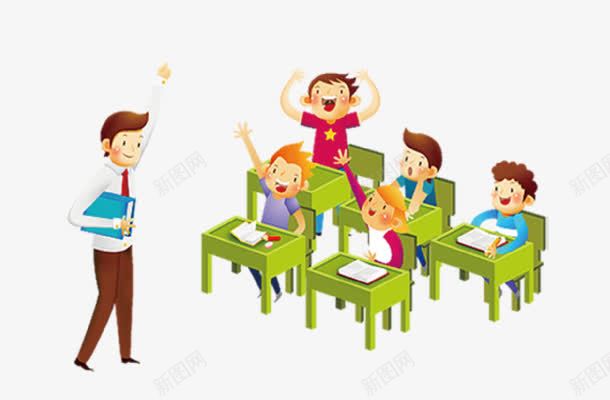 手绘上课场景png免抠素材_新图网 https://ixintu.com 卡通 彩色 手绘 手绘上课场景 手绘学生 手绘老师 桌子