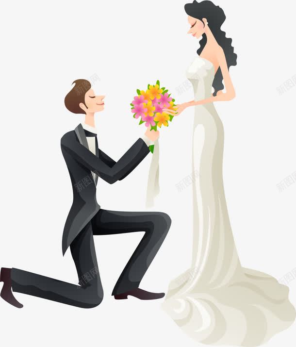 跪地求婚的帅气新郎png免抠素材_新图网 https://ixintu.com 婚礼 帅气新郎 手捧鲜花 结婚 美丽新娘 跪地求婚的新郎