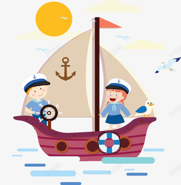 在海上航行的水手png免抠素材_新图网 https://ixintu.com 卡通水手 可爱水手 坐船出海 水手 海上航行 矢量png