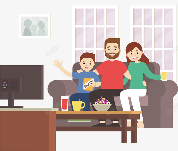 开心一家人一起看电视矢量图ai免抠素材_新图网 https://ixintu.com 一家三口 一家人 三口之家 全家福 全家福照片 坐着看电视 幸福之家 温馨全家福 矢量png 矢量图