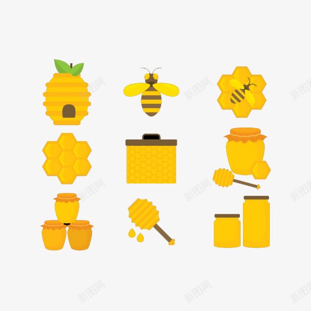 扁平化卡通蜂蜜图标png_新图网 https://ixintu.com H5页面素材 卡通 扁平 扁平化 扁平文化 扁平素材 电商卡通 网页设计卡通 蜂巢 蜂蜜 蜜蜂