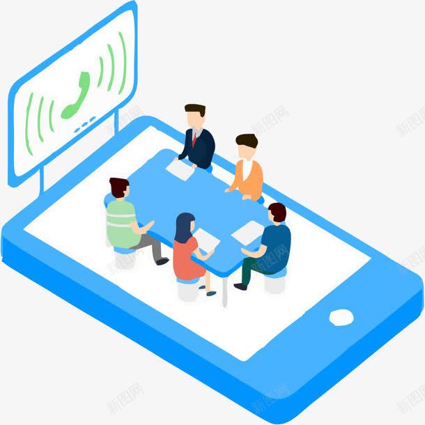 手机上的商务会议矢量图eps免抠素材_新图网 https://ixintu.com 免抠手机商务会议 创意 手机会议 电子会议 蓝色 矢量图