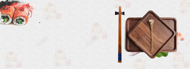 大气清新食物海报banner背景psd设计背景_新图网 https://ixintu.com 健康 大气 寿司 木盘 海报banner 清新 筷子 美食 食物