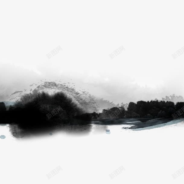 浓郁泼墨水墨山水画png免抠素材_新图网 https://ixintu.com 中国风 传统风景画 山水画 水墨画 泼墨 泼墨山水 黑白 黑白遮罩