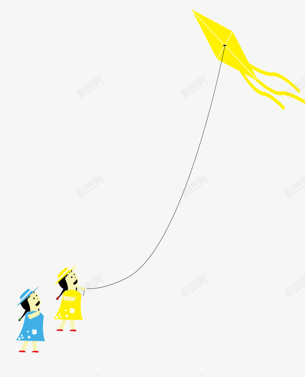 卡通两个少女放风筝psd免抠素材_新图网 https://ixintu.com 可爱小孩 手绘 放风筝 春天 春季 风筝绘DIY 风筝节