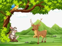 绿色动物卡通兔子与麋鹿高清图片