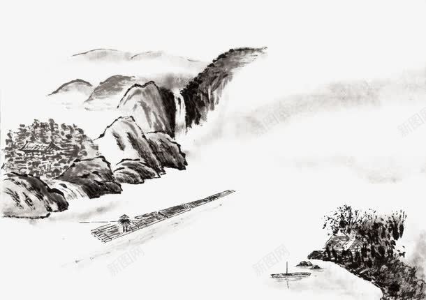 墨山水国画png免抠素材_新图网 https://ixintu.com 中国画 国画 墨山水 矢量素材 绘画