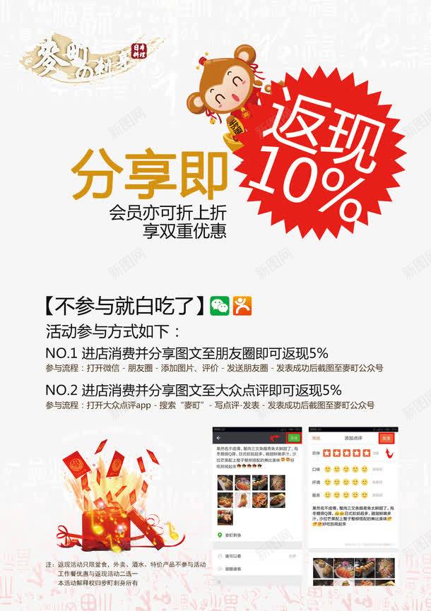 饭店分享即返现促销活动png免抠素材_新图网 https://ixintu.com 促销活动宣传海报 促销海报 分享即返现活动海报 宣传单 广告设计模板 海报素材 海报设计 饭店活动宣传海报