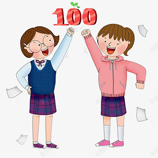 一百分的试卷png免抠素材_新图网 https://ixintu.com 卡通 可爱的 女孩 手绘 数字 白色的 简笔 试卷