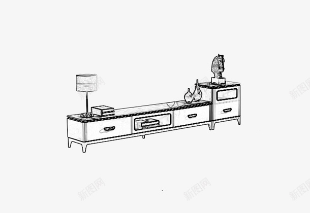 家居电视柜简笔画png免抠素材_新图网 https://ixintu.com 家具 家居用品 抽屉 摆放 电视机 电视柜 简图