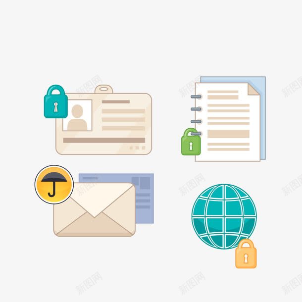 个人隐私信息锁定png免抠素材_新图网 https://ixintu.com 个人信息 保护 信封 名片 锁定