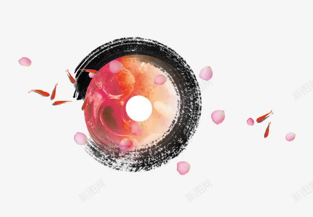 中国风水彩psd免抠素材_新图网 https://ixintu.com 墨滴 墨迹 水墨 水墨画 水墨金鱼 笔刷 红色 黑色