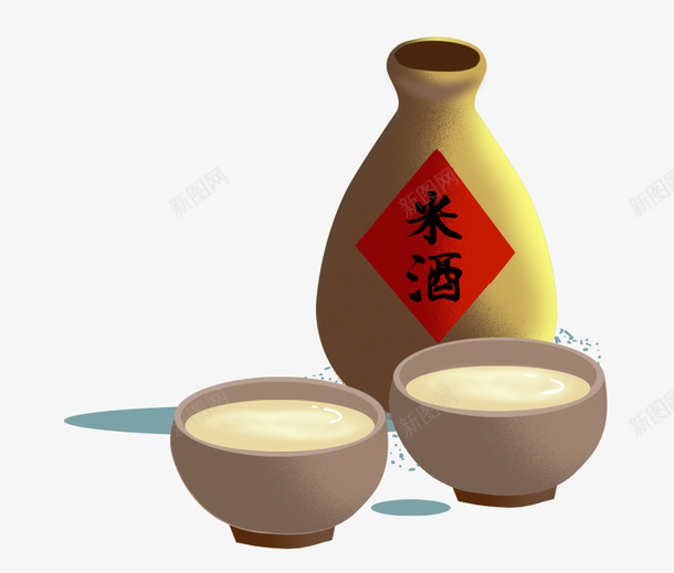 卡通米酒psd免抠素材_新图网 https://ixintu.com PNG图 PNG图下载 创意卡通 卡通 卡通插图 插图 白露 米酒 酒瓶 酒碗