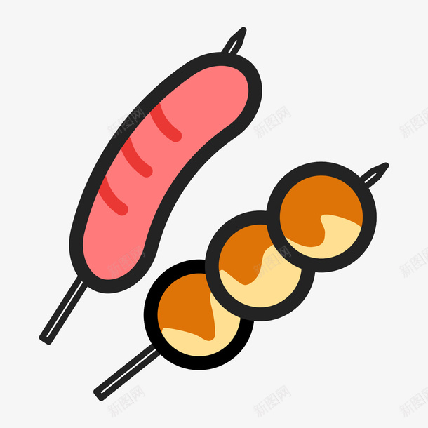 彩色手绘小吃食物元素矢量图eps免抠素材_新图网 https://ixintu.com 串串 光泽 吃的 小吃 彩色 手绘 纹理 美食 质感 矢量图