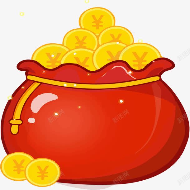 红色金钱福袋png免抠素材_新图网 https://ixintu.com 矢量素材 福袋 红色 金币png 金钱