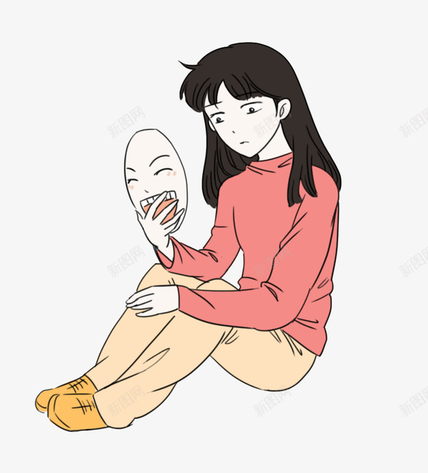 纠结的女生png免抠素材_新图网 https://ixintu.com 不开心 假装 卡通手绘 纠结表情 装饰 面具