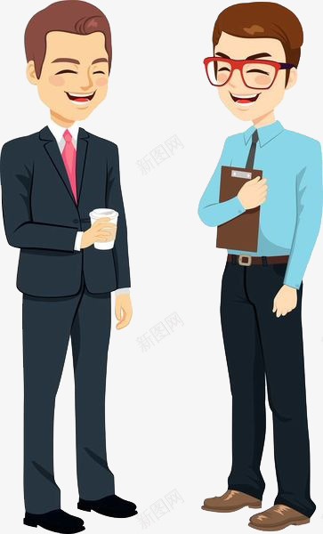 商务人士开心的交谈png免抠素材_新图网 https://ixintu.com 两人对话 交谈 卡通手绘 商务人士 戴眼镜的人 男人 职场男 西装革履