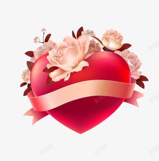 立体玫瑰花与爱心png免抠素材_新图网 https://ixintu.com 丝带 爱心 玫瑰花 立体玫瑰花 红心