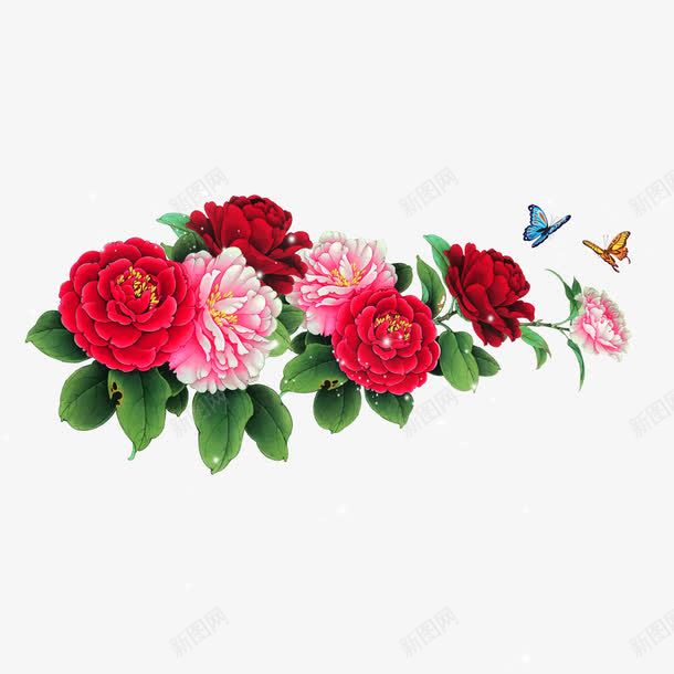 牡丹花png免抠素材_新图网 https://ixintu.com 叶子 含苞待放的花 唯美 渐变 红色 花朵