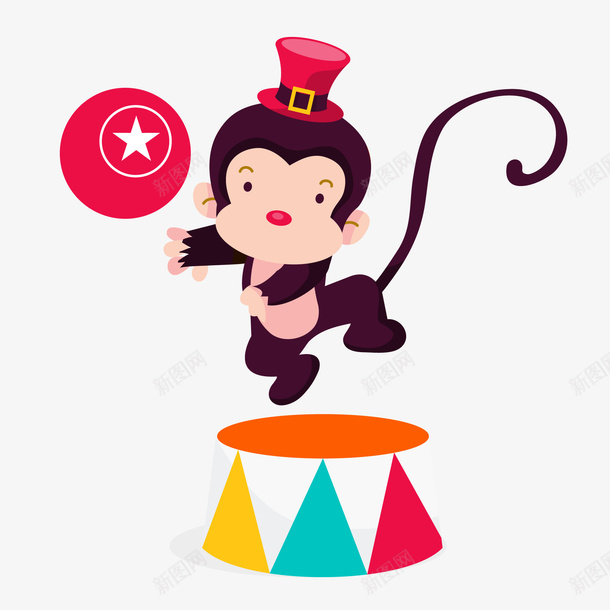 卡通马戏团的小猴子矢量图ai免抠素材_新图网 https://ixintu.com 动物设计 卡通 小猴子 彩色 水彩 矢量图 马戏团
