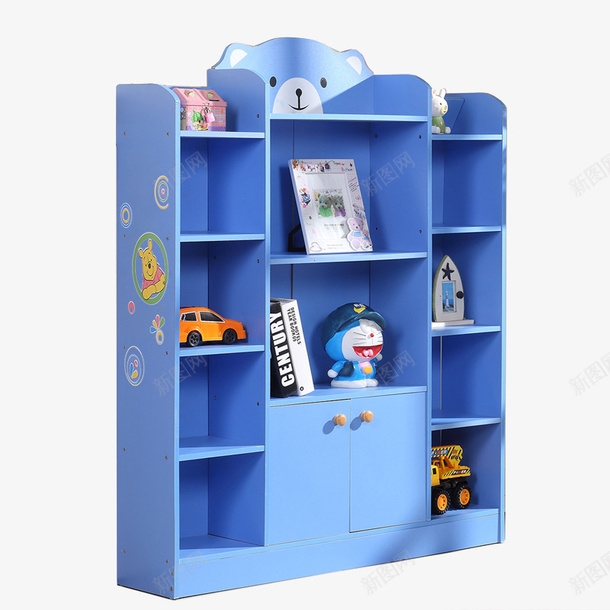 蓝色儿童卡通书架png免抠素材_新图网 https://ixintu.com 产品实物 卡通书柜 原木卡通落地置物架 实木格架 格子柜 简易小学生书柜 蓝色儿童卡通书架