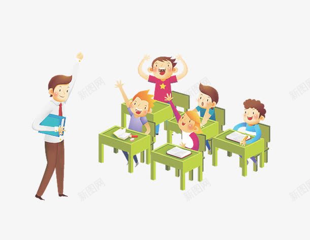 卡通学生老师上课图png免抠素材_新图网 https://ixintu.com 卡通人物 学生上课 老师上课