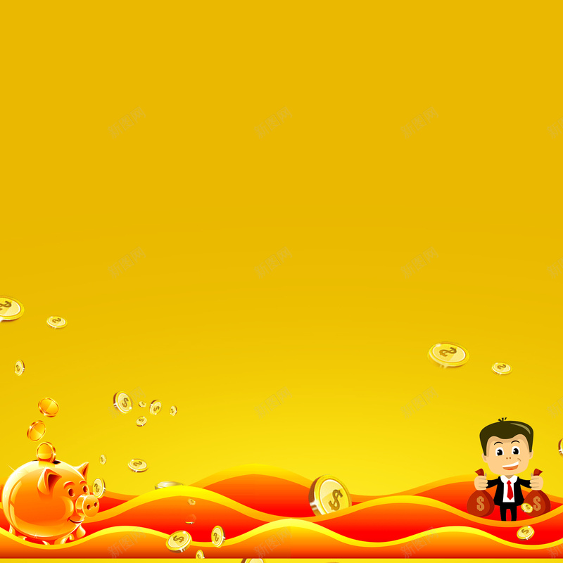 金黄色金猪招财进宝jpg设计背景_新图网 https://ixintu.com 人物 招财 流线型 温暖 红色 财富 进宝 金币 金猪 金黄色 银宝