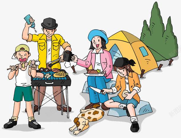户外烧烤场景png免抠素材_新图网 https://ixintu.com 卡通男人 卡通男女 吃饭 户外 文明就餐 烧烤 用餐 食物