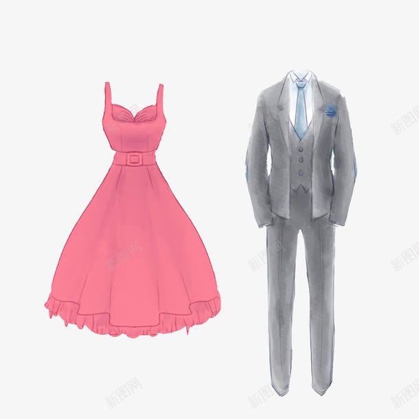 卡通手绘婚礼礼服婚纱粉色裙子png免抠素材_新图网 https://ixintu.com 卡通 婚礼 婚纱 手绘 正装 礼服 粉色婚纱 粉色裙子 粉色长裙 红色西装套装 结婚 蓝色西装套装