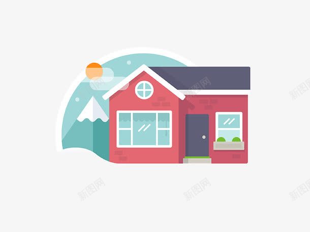 扁平化小房子png免抠素材_新图网 https://ixintu.com H5页面素材 创意卡通元素 卡通 房子 房屋 扁平化 扁平素材 电商卡通 网页设计卡通