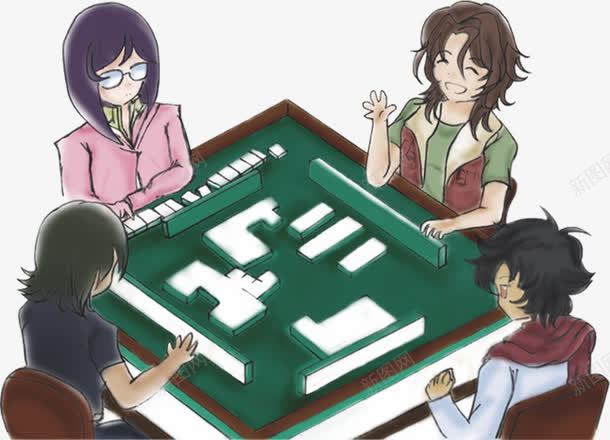 四人麻将png免抠素材_新图网 https://ixintu.com 休闲活动 卡通 四人麻将 娱乐活动 打麻将 聚会