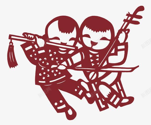少数民族剪纸娃娃在奏乐png免抠素材_新图网 https://ixintu.com 中国传统 古乐器 少数民族 民族传统文化 民族剪纸