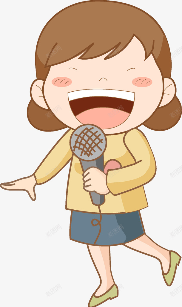 拿着话筒的女人图png免抠素材_新图网 https://ixintu.com 唱歌 女人 插图 演讲 舞动的 话筒 高兴地