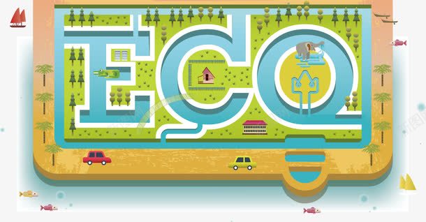 创意ECOpng免抠素材_新图网 https://ixintu.com 创意字母 创意集市 水上城市 河道 矢量源文件