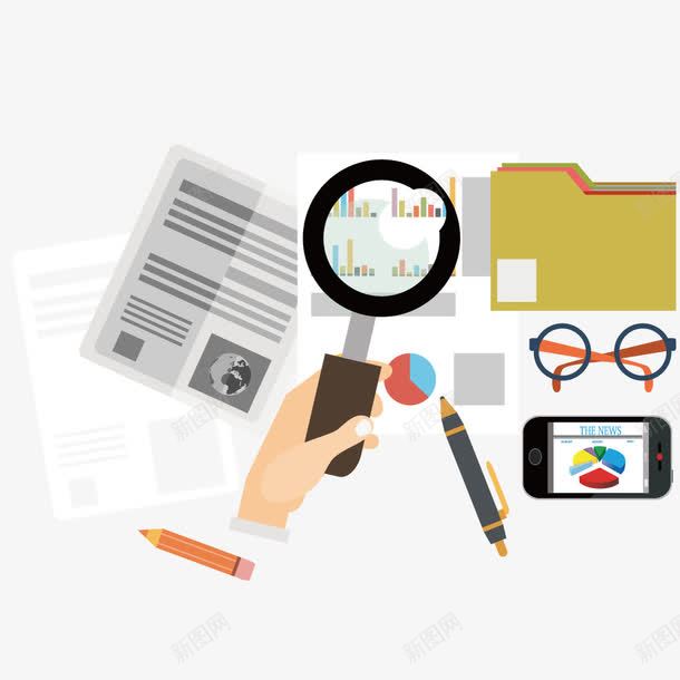 学习工具png免抠素材_新图网 https://ixintu.com 展示 手绘模型 放大镜 研究 观察 记录