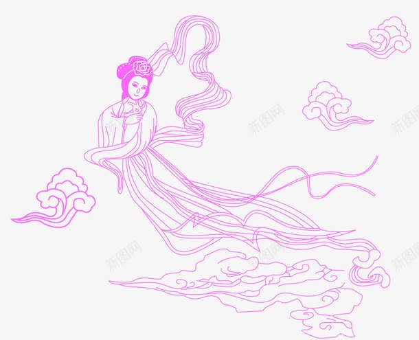 手绘线描嫦娥仙子png免抠素材_新图网 https://ixintu.com 仙子 嫦娥 嫦娥后羿 广寒宫 手绘 白描 祥云 红色 线条