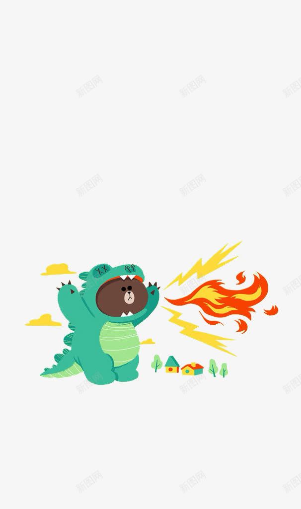 扁平化喷火的小熊png免抠素材_新图网 https://ixintu.com H5页面素材 卡通 喷火的小熊 小恐龙外套 小棕熊 扁平化 扁平素材 电商卡通 网页设计卡通