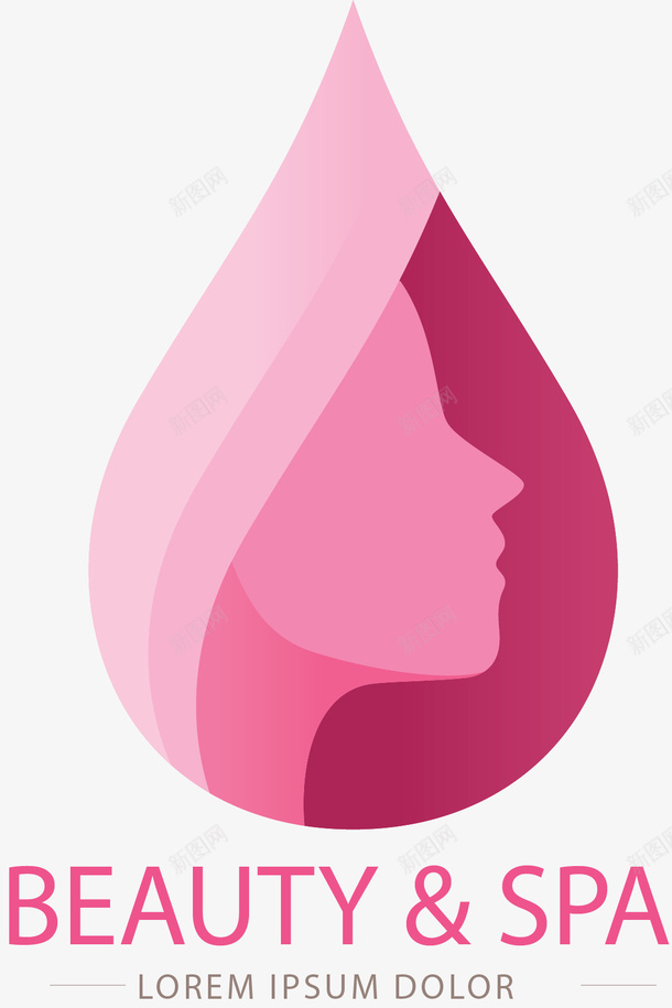 粉红水滴女人剪影矢量图ai免抠素材_新图网 https://ixintu.com spa会所 女人剪影 女人头像 矢量png 粉红水滴 粉红色 矢量图