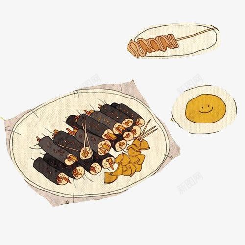 紫菜包饭手绘画片psd免抠素材_新图网 https://ixintu.com 手绘美食 糯米饭 紫菜饭 香肠 鸡蛋黄