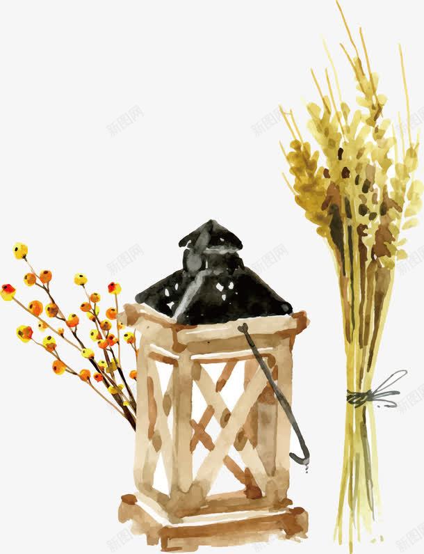 手绘油灯和麦穗png免抠素材_新图网 https://ixintu.com 手提 手绘 插画 水彩 油灯 秋天 麦穗